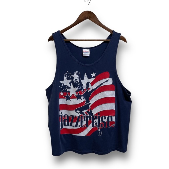 Vintage Jazzercise Unisex Graphic USA Logo Tank Top Blue Size XL 23 x 28 - Picture 1 of 4